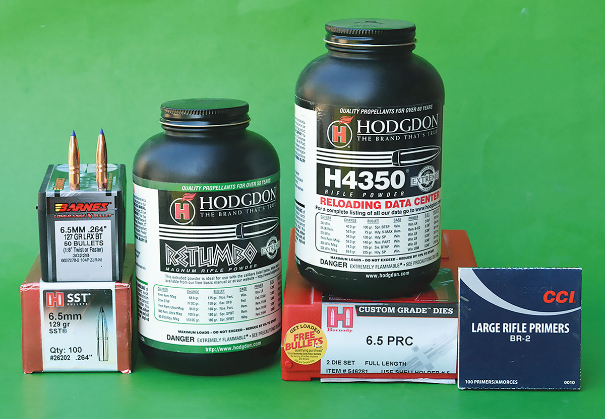 The 6.5 PRC can produce excellent results with Hodgdon Retumbo and H-4350 powders used in conjunction with 127- and 129-grain bullets.